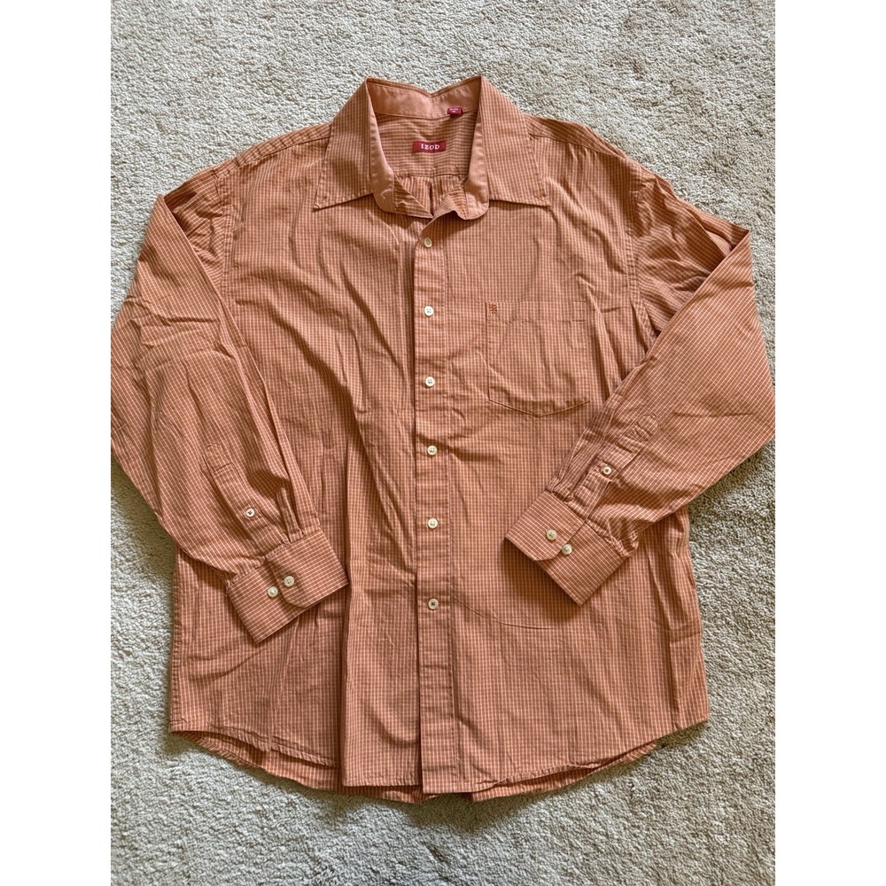 IZOD Men's Button Down Long Sleeve Stretch Shirt Orange Size XL
